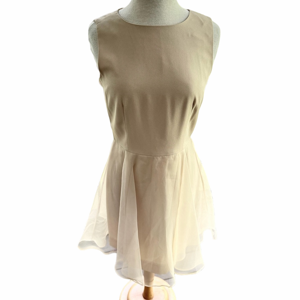 Ann Taylor Fit Flare Beige Size 10 Dress Sleeveless Formal Organza With Bow